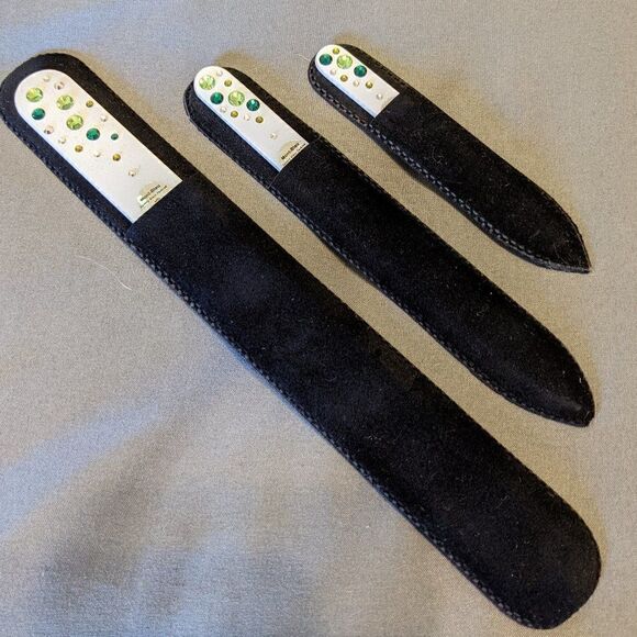 🆕SET OF 3 MONT BLEU DOUBLE SIDED GLASS NAIL FILES & SWAROVSKI CRYSTAL - Picture 2 of 3